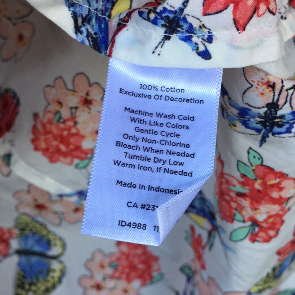 Talbots Floral Bird Print Button Up Blouse Long Sleeve Size PL - Picture 6 of 7